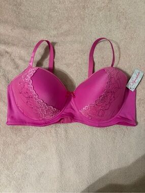 44DD Dynashape Molded Lace-Trim Underwire Bra in Hot Pink (Not Padded)